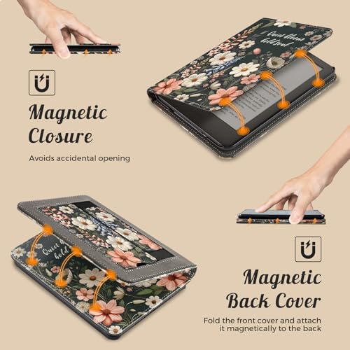 Image of CoBak Case for 6 inch E-Reader - PU Leather Smart Cover with Auto Sleep /Wake & Hand Strap, not Compatible with Kobo Clara,Quiet Bloom