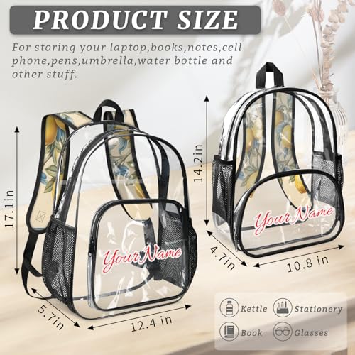 Personalized Large Clear Backpack Stadium Approved Heavy Duty PVC Plastic Custom Fruit Lemon Transparent Backpacks See Through Bag with Name, Vintage4