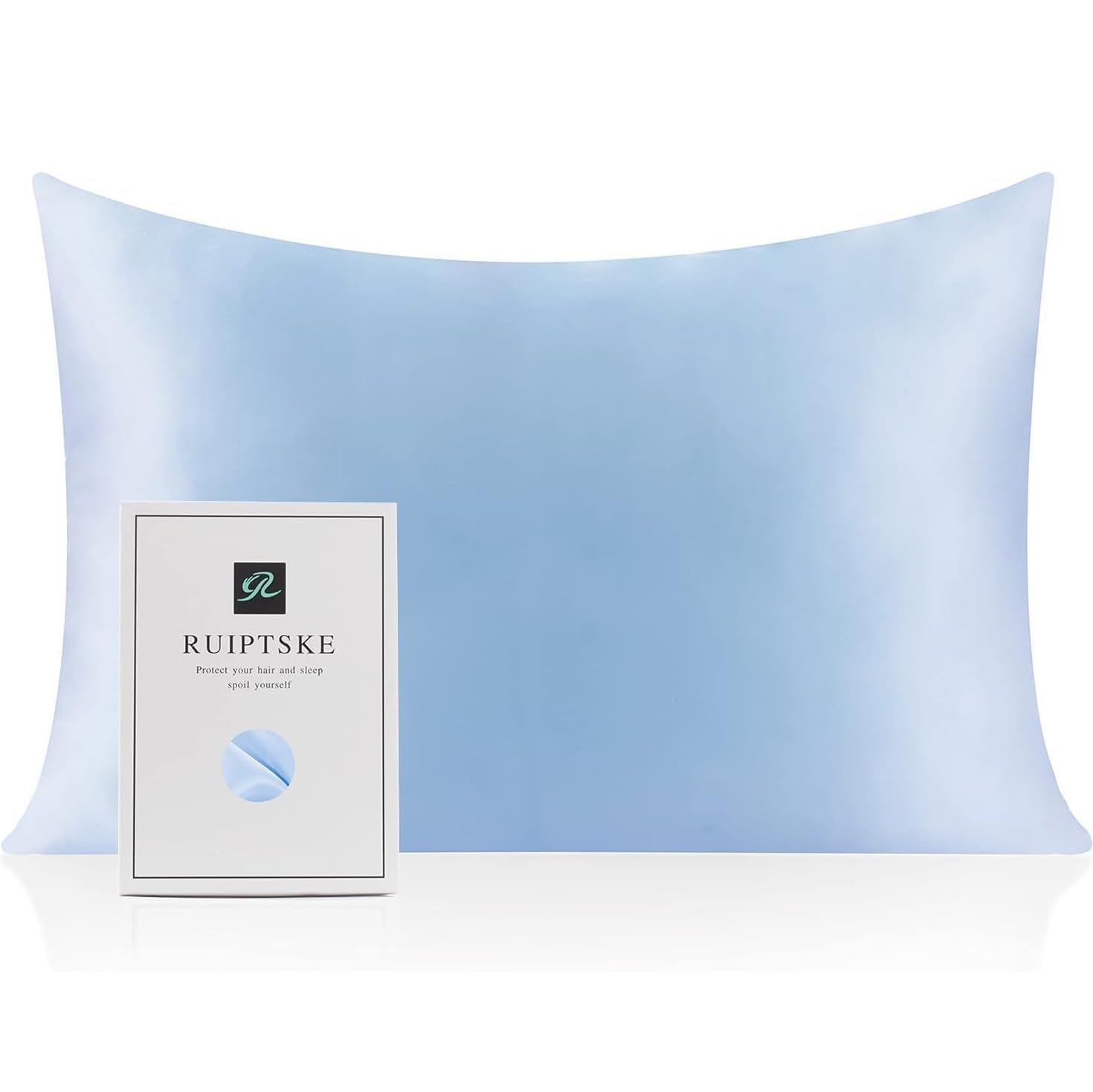 Federa in seta, 100% seta, 22 momme, certificata Öko-TEX, benefici per capelli e pelle, anti-invecchiamento, anti-acari, azzurro chiaro, 50 x 70 cm