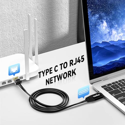 Image of Verilux 6.6ft USB C to Ethernet Cable, 100Mbps RTL8152B NIC Chip Type C to RJ45 Cord, Type C to RJ45 NIC Cable Compatible for Thunderbolt 3 /4, Galaxy, MacBook Pro /Air, iPad Pro, PC