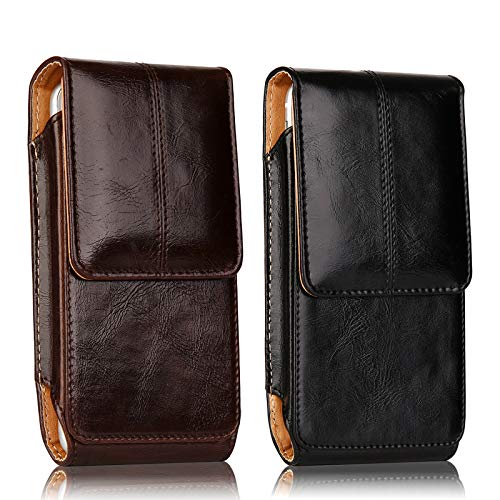 2 Pack 8 Plus Pouch Case, iNNEXT Real Leather Vertical Holster Belt Clip Carrying Case Pouch with Magnetic Closure for 7 Plus/6S Plus 5.5 inch Note 8 (Black & Brown)