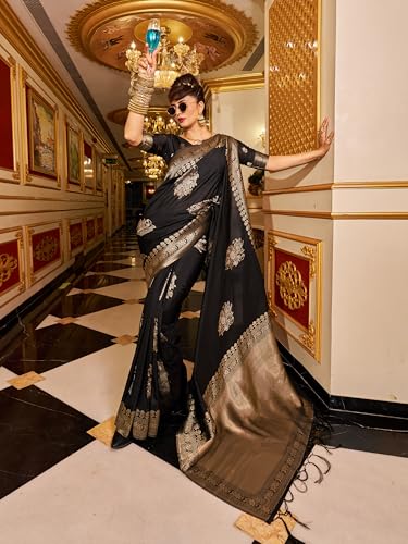 Image of SWORNOF Women's Banarasi silk Saree With Unstitched Blouse Piece