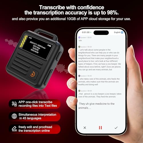 64GB (4680 Hours) Digital Voice Recorder with APP Control, 3072kbps HD Audio Recorder with Transcribe,Voice-Activated Recording Device with Password and DSP Noise Reduction for Lecture, Meeting,Black - Thumbnail 2