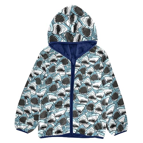 Angry Shark Boys Fleece Hoody Jacket Zip Up Coat Warm Fall Winter Plush Jacket Long Sleeve Outerwear