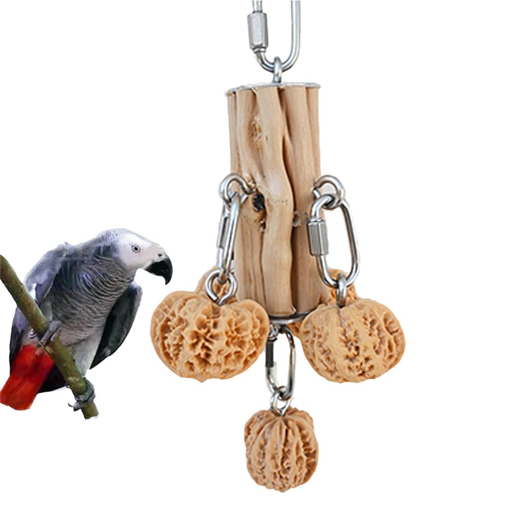 Parrot Toys for Large Birds, Durable Bird Toys Natural Hardwood Walnut, Hanging Toy for Aggressive Bird Parrots, Macaw，African Grey,Amazon，Cockatoos, Cockatiels Medium and Large Birds