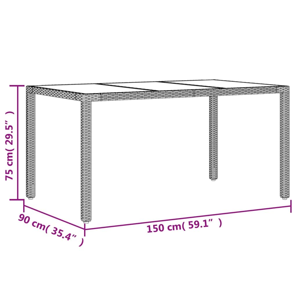 Stół ogrodowy ze szklanym blatem, czarny, 150 x 90 x 75 cm, polirattan, stal malowana proszkowo, stół tarasowy, do ogrodu, na balkon, werandę, do jedzenia i pikniku
