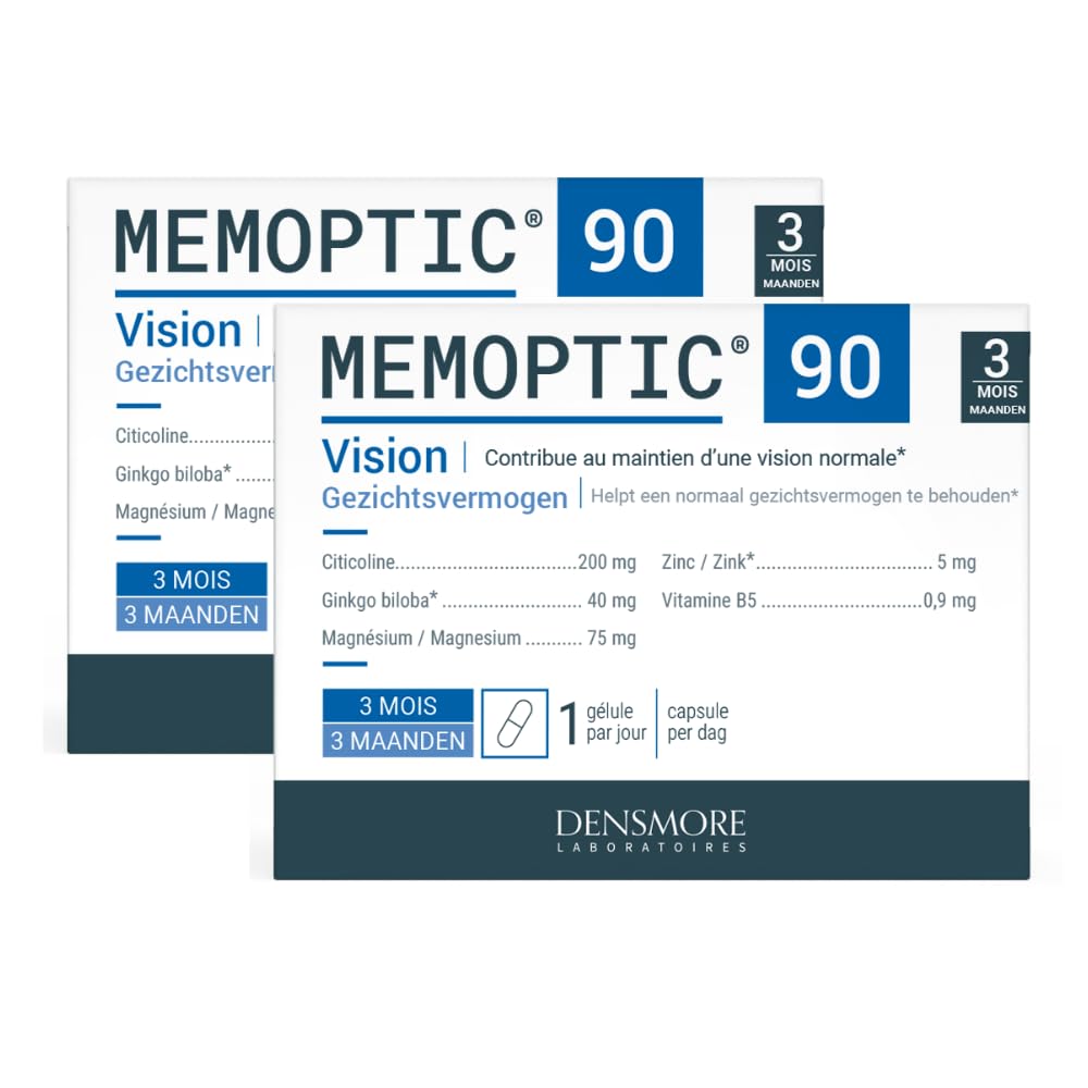 Densmore - Cure de 6 mois - MEMOPTIC - Complément Alimentaire Mémoire et Vision à base de Citicoline - Ginkgo biloba - Magnésium - Vitamine B5 - Zinc - 180 gélules - Fabriqué en France