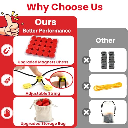 Image of LLESSOO Magnet Game with String, Fun Strategy Board Games for Kids 8-12 and Adults, Magnetic Game for Family Night, Party & Travel, Includes 20 Chess Pieces, Rope and Storage Bag