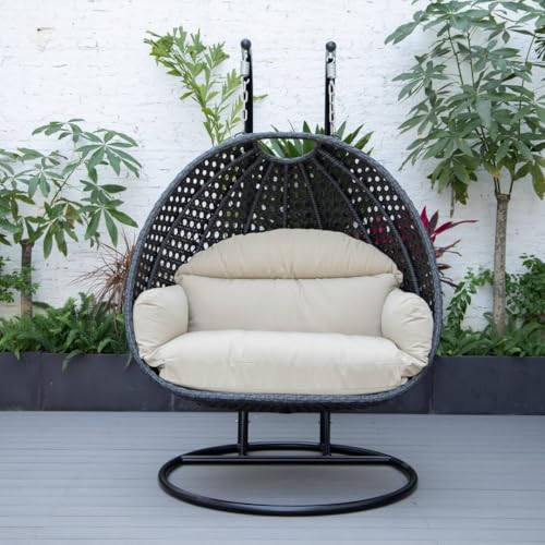 Image of Double Seater Hammock Swing Chair with Stand & Cushion | Heavy Duty Powder Coated Steel Frame | Outdoor Indoor Hanging Swing for Patio Balcony Garden Terrace Living Room (Grey-BEDGE)