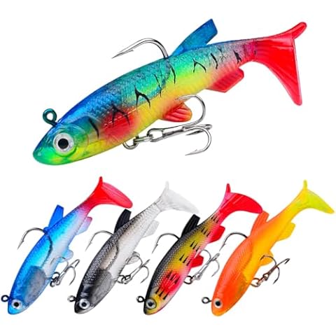 Rerii Soft Swimbaits for Bass Fishing, Pre-Rigged Jig Head Soft Fishing Lures with Paddle Tail for Bass Trout Walleye, Soft Fishing Bait for Freshwater Saltwater, Fishing Gift for Men Cover
