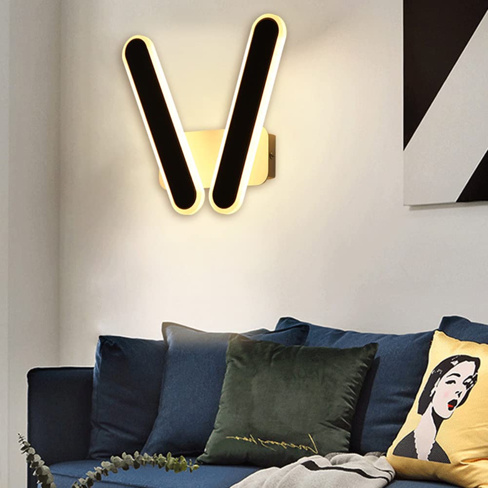 WOLONG Lampa ścienna LED, 2 płomienie, 16 W, obracana, do sypialni, lampka nocna, ciepła biel 3000 K, nowoczesny styl, idealna do salonu, przedpokoju lub schodów, czarna.