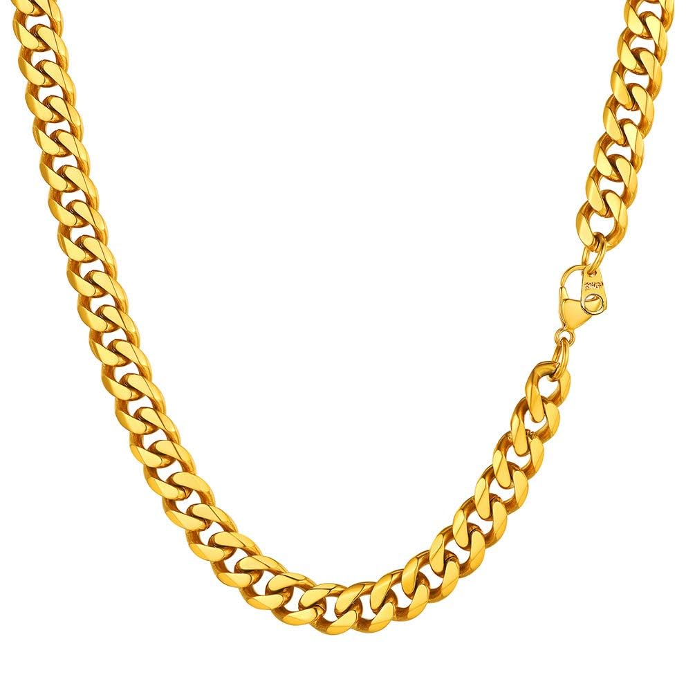 Men Sturdy Cuban Chain Necklace, 3/6/9/12mm, 14" 18" 20" 22" 24" 26" 28" 30" Length, Gold Plated/316L Stainless Steel/Black (Send Box)