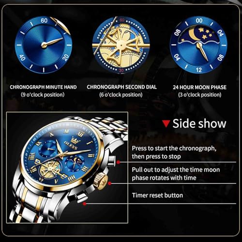 Image of OLEVS Men's Analog Watch Multi Color Business Stainless Steel Waterproof Luminous Quartz Watch Luxury Leisure Date Simulation Original Bowl Watch