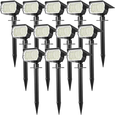 WENATY Solar Spot Lights Outdoor Waterproof IP65, 12 Pack Landscape Spotlights with 46 LEDs, 3 Modes Auto On/Off Solar Powered Flood Lights for Outside Pathway, Yard, Garden, Walkway (Cool White)