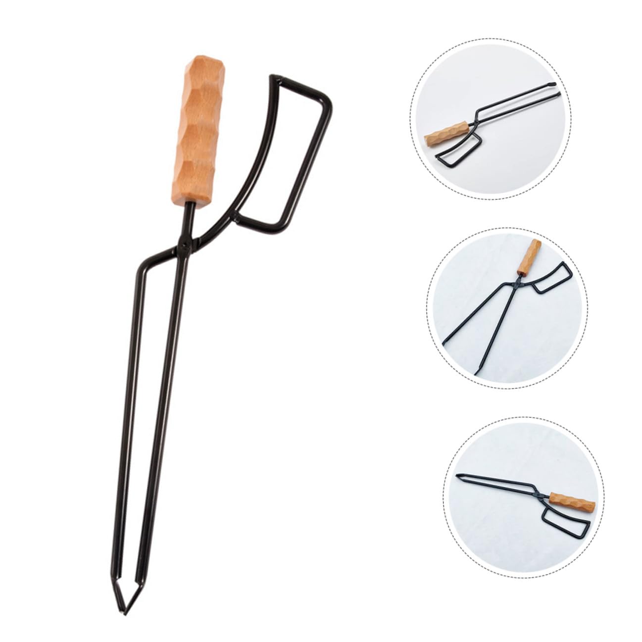 Toyvian Pinza per Legna da Barbecue in Ferro e Legno Resistente, Strumento per Spostare la Legna da Esterno, per Attività All'aperto e Parchi