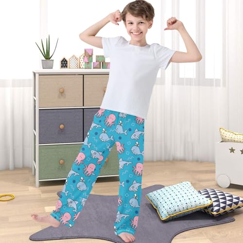 Boy's Pants Cute Sea Whale Octopus Shark Jogger Pants Elastic Waist Long Bottoms Trousers with Pockets 6-14 Years4
