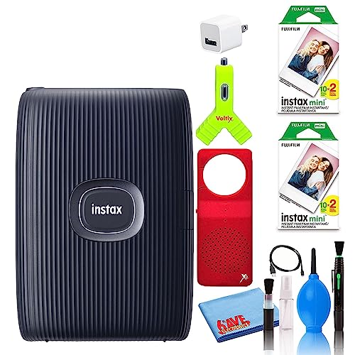 Fujifilm Instax Mini Link 2 Portable Smartphone Printer (Space Blue) Creative Kit Film Bundle with (40) Instax Mini Films + Bluetooth Speaker + On-The-Go Kit + 6AVE Cleaning Kit + More