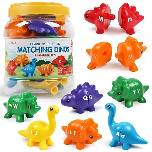 Image of USATDD Matching Letters Dinosaur Toy, Double-Sided ABC Letters Dinosaur Match Game Preschool Fine Motor Toy with Uppercase Lowercase Alphabet, Educational Learning Toys for Toddlers Boys Girls