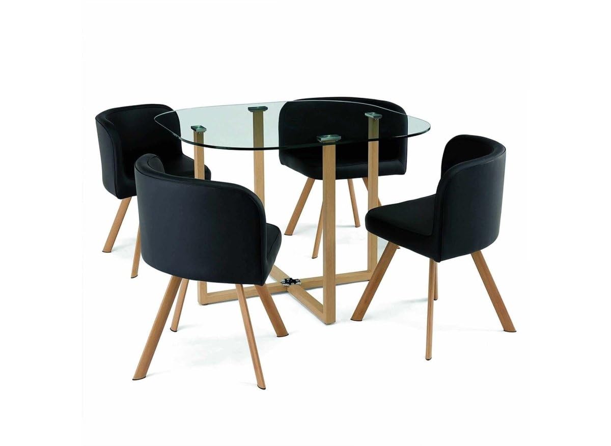 DecoInParis Ensemble Table + 4 chaises encastrables Noires FLEN
