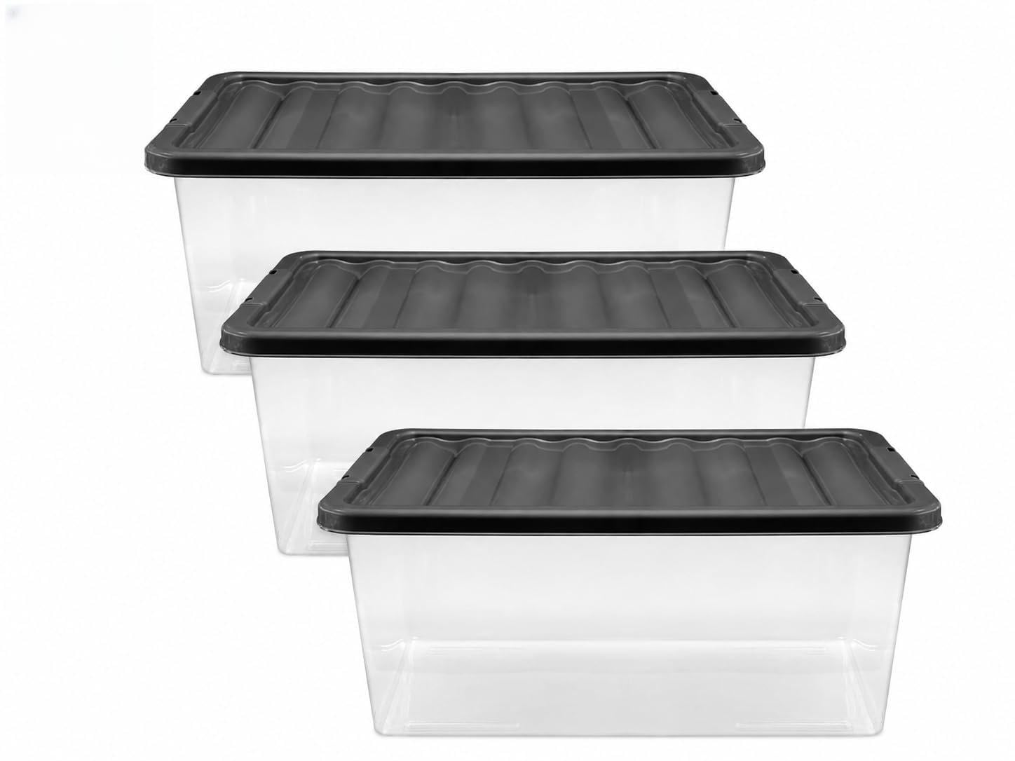 OptiProducts 45L Clear Plastic Storage Box with Clip Locking Black Lid – Heavy Duty Stackable Storage Container for Home, Office, Garage, Loft, Toys, Clothes, Documents & General Organisation (3)