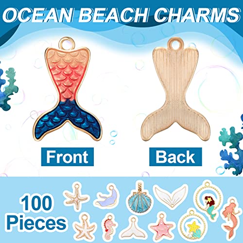 Kigeli 100 Pcs Summer Beach Charms For Jewelry Making Sea Theme Ocean Enamel Pendant Charms Mermaid Marine Nautical Charms For Necklace Bracelet Earring Diy Jewelry Accessories (Cute Style) #TOP6