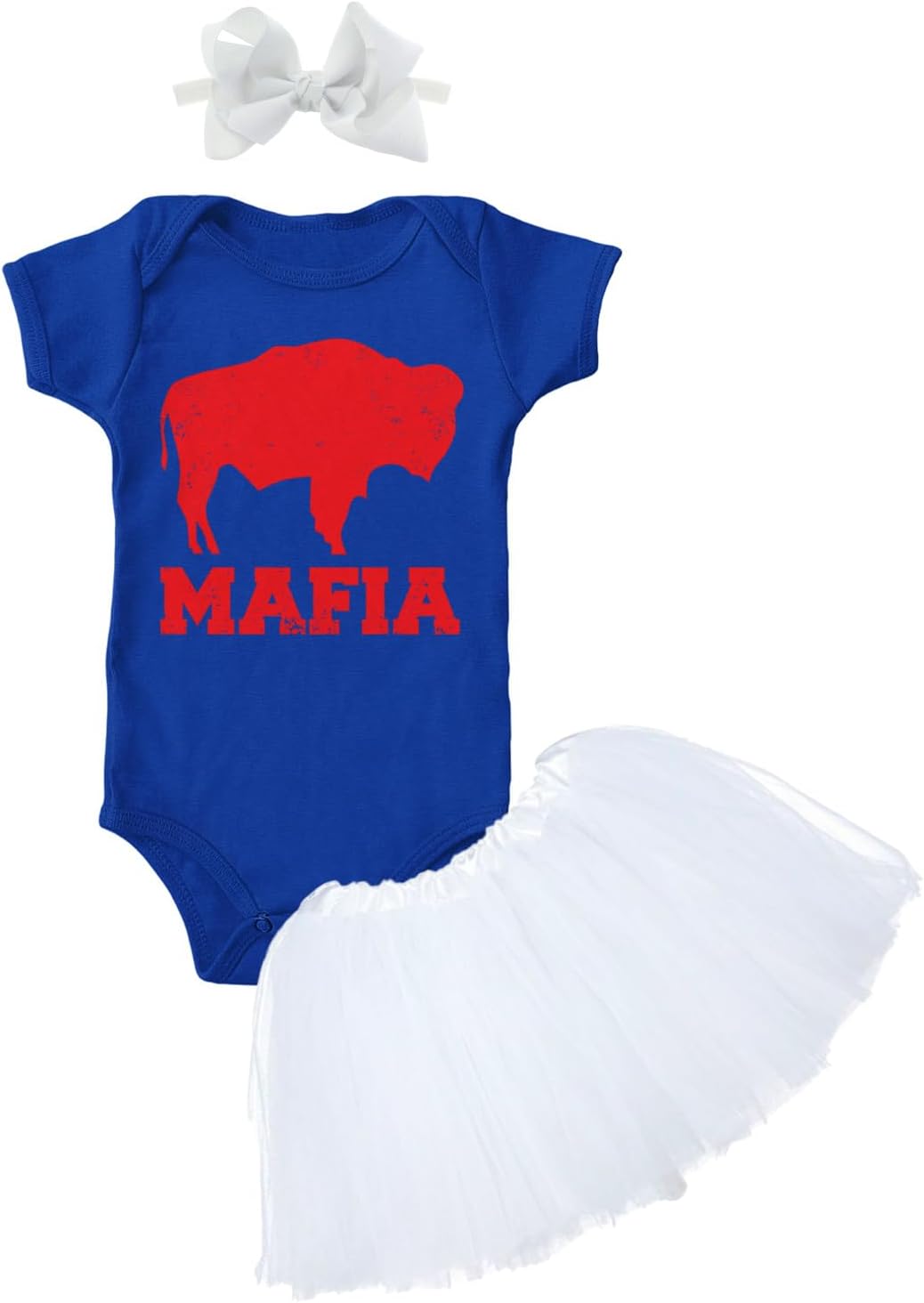 Haase Unlimited Buffalo Mafia - State Proud Strong Pride Sports Baby Bodysuit + Tutu Skirt + Bow Headband Set