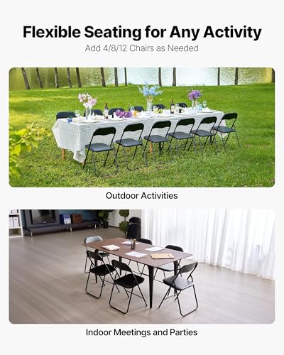 VEVOR 4 STK. Klappstühle Faltbarer Lederstuhl tragbarer Campingstuhl mit Metallrahmen und gepolstertem Kissen, stapelbare Sitze für drinnen und draußen Faltstuhl für Haus Hof Garten Partys Schwarz