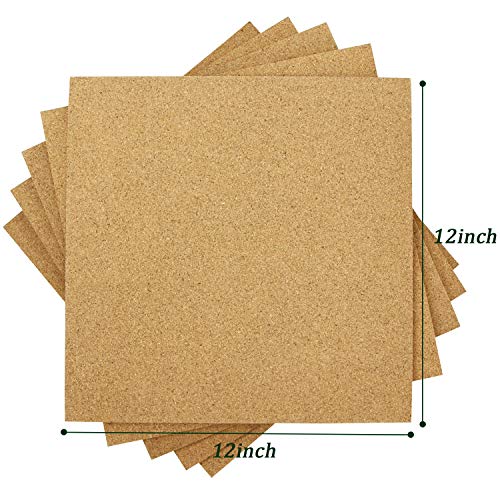 Crchom 5 Pack Cork Boards 12"X12" - 1/2" Thick Cork Tiles Square Bulletin Boards Cork Sheets With Self-Adhesive Backing Pin Boards Corkboards For Walls Office #TOP3