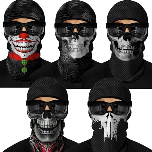 Image of Red Plume 5PCS Ghosts Skull Print Balaclava Full Face Ski Mask UV Protection for Motorcycle Riding Outdoor Sports Men & Women