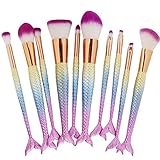 NFTCompany Mermaid Makeup Brushes Kit 10PCS Foundation Eyeshadow Blending Powder Contour Blush Brush Set Face Cosmetics Make Up Tool