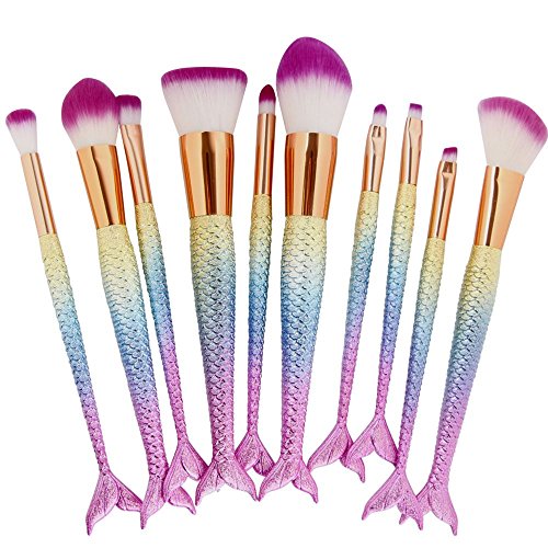 Mermaid Eye Brushes Foundation Makeup Brush Set 10pcs Soft Bristles Beauty Tools Eyeshadow Eyebrow Face Blush Concealer Kit
