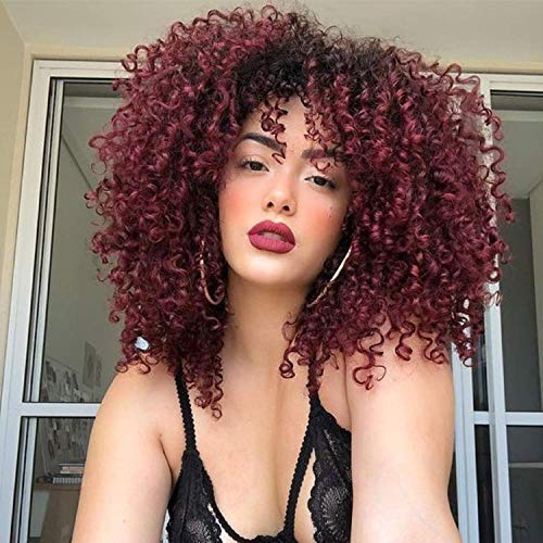 Gemilla Afro Kinky Curly Synthetic Hair Wigs Heat Resistant Wigs (Red)