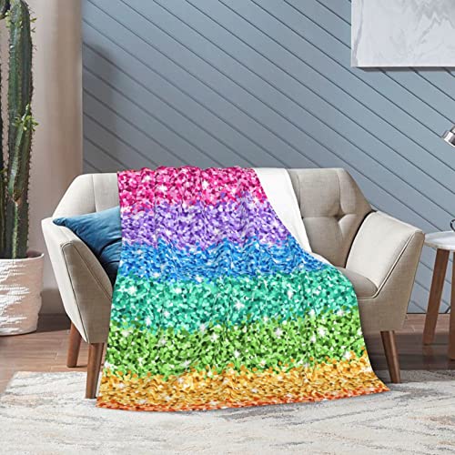 Gbuzozie Fleece Blanket Rainbow Glitter Lightweight Ultra-Soft Multicolor Gradient Sparkle Throw Blanket For Sofa Couch Bed Camping Travel - Super Soft Cozy Microfiber Blanket 50"X40" #TOP4