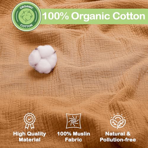 Image of Organic Muslin Baby Blanket 2 Pack Gold & Sage Green, 47x47 Inch 100% Organic Cotton Oeko-TEX Certified, Ultra-Soft Swaddle Blanket for Newborn Gender Neutral