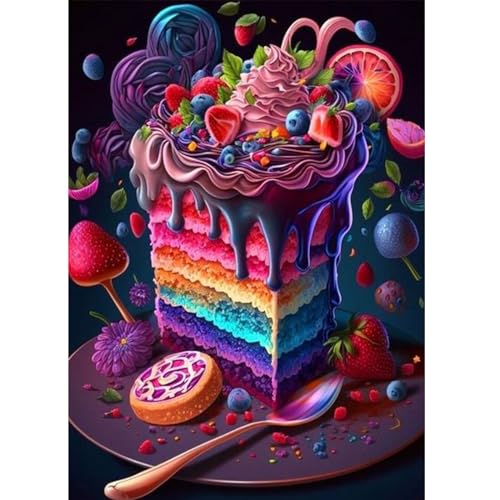 RICUVED Colorful Diamond Art Kits, Cake Diamond Art Kits for Adults 5D, Diamond Art DIY Full Round Drill Gem Dots Art and Crafts for Gift Home Wall Decor 12x16Inch/30x40cm