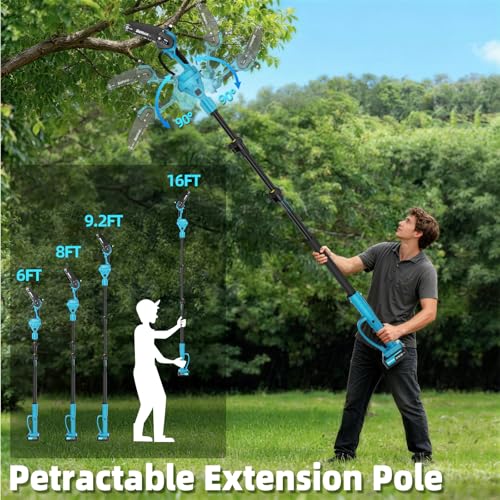 Image of Cordless Pole Saw for Tree Trimming, 6 inch & 8 inch Chainsaw with Extension Pole