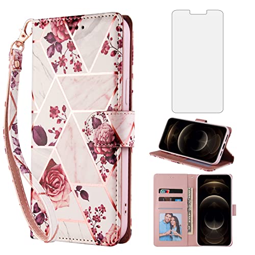 Étui à rabat en cuir iPhone 12 Pro Max 5G avec protection verre trempé antichoc