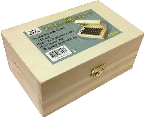Bench Wizard 36 Pc Number & Letter Punch Set  Punch Size 14" (6mm)  Heat Treated Carbon Steel  Includes Wooden Case  Great for Metal, Plastic, Wood,