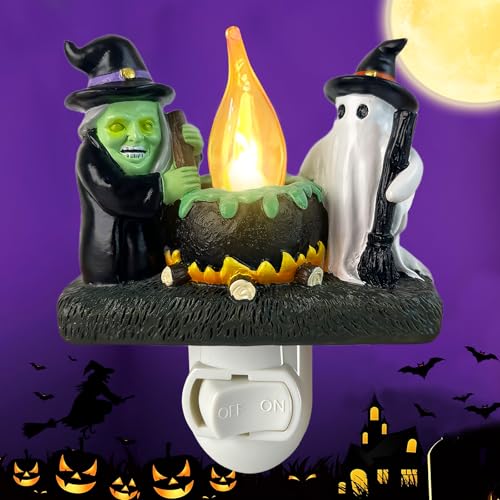 ZLQWE Halloween Witch Campfire Nigh Llight,Halloween Lights Plug in to Wall Resin Vintage,Witch Night Lights for Kids Room,Halloween Decorations Indoor,Room Home Decor,Gifts for Girls and Boys