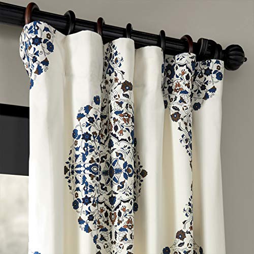 Image of HPD Half Price Drapes Floral Damask Printed Curtains 84 Inches Long Luxury Damask Cotton Curtain (1 Panel) Room Darkening Window Curtains for Bedroom & Living Room, 50W x 84L, Floral Blue Damask