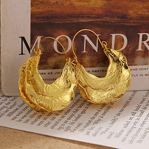 Large Vintage Gold Hoop Earrings Dangle Earrings Foil Hammered Wire Chunky Statement Earrings4