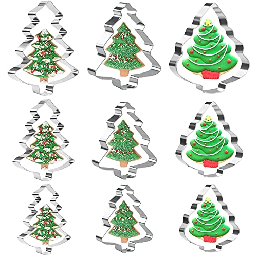 Orapink Chrsitmas Tree Cookie Cutters Set of 9 for Baking Stainless Steel Holiday Biscuit Cutter Pastry Cutters Shapes