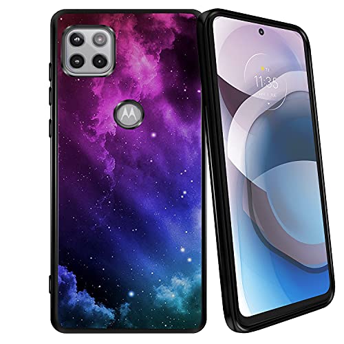 Cases on Deck Black TPU Case Compatible with [Motorola Moto One 5G Ace (2021) Moto One 5G Ace TPU Case][Gel Flex TPU] Slim TPU Bumper Shock Resistant Flexible Design Phone Case (Purple Galaxy)