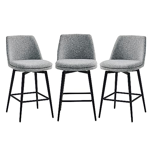Image of CHITA Swivel Bar Stools, 27.2 inch Counter Height Bar Stools Set of 3, FSC Certified Upholstered Modern Counter Stools, Metal Legs, Fabric, Grey (Multi-Colored)