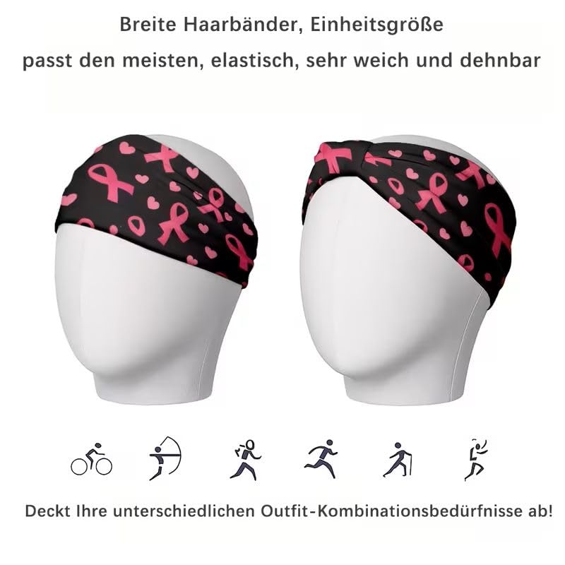 Headband Pink Bows Awareness Sports Hair Band Pink Ribbon | Pink Ribbon Motif, Awareness Headband, 25 x 15 cm, Elastic, Breathable, Sports and Everyday Use