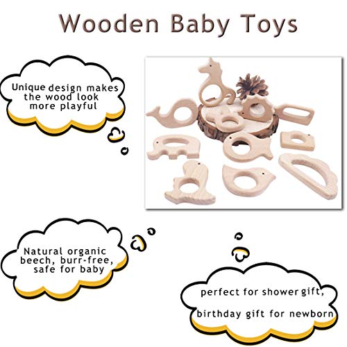 Promise Babe Wooden Baby Toys 11Pc Bird Elephant Wood Montessori Toys Organic Infant Handmade Pendant Rings Set Shower Gift #TOP2