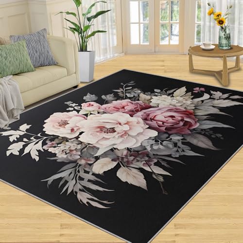 Tapete decorativo floral 4x6ft negro y blanco