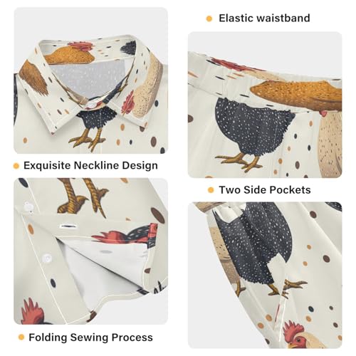 Boccsty Chickens Polka Dots Boy Summer Shorts Sets Hawaiian Toddler Boys T-Shirt & Pants 2 Pcs 3T4