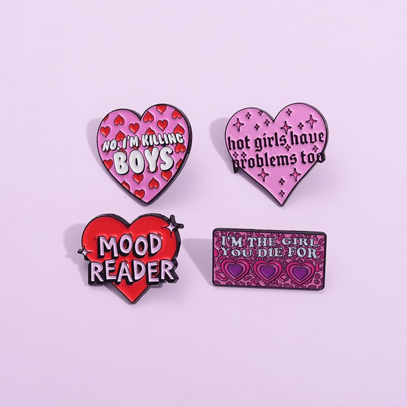 ROFARSO y2k Love Heart Enamel Lapel Pin Set Cool Girls Letter Pin, Accessory for Backpacks Clothing Bags Hats Shirts (4piccs pin set)3