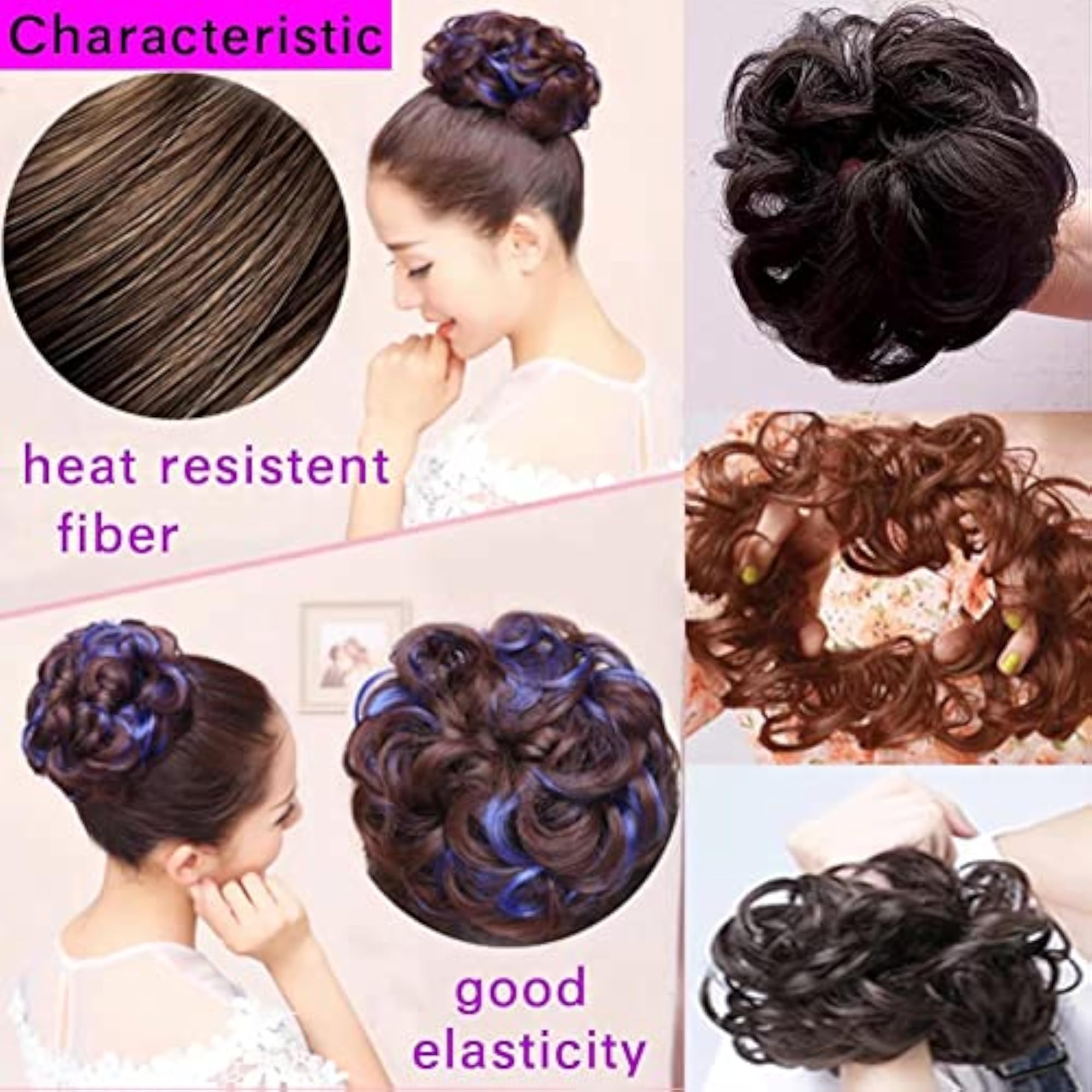 Curly Wavy Hairpiece for Messy Hair Bun